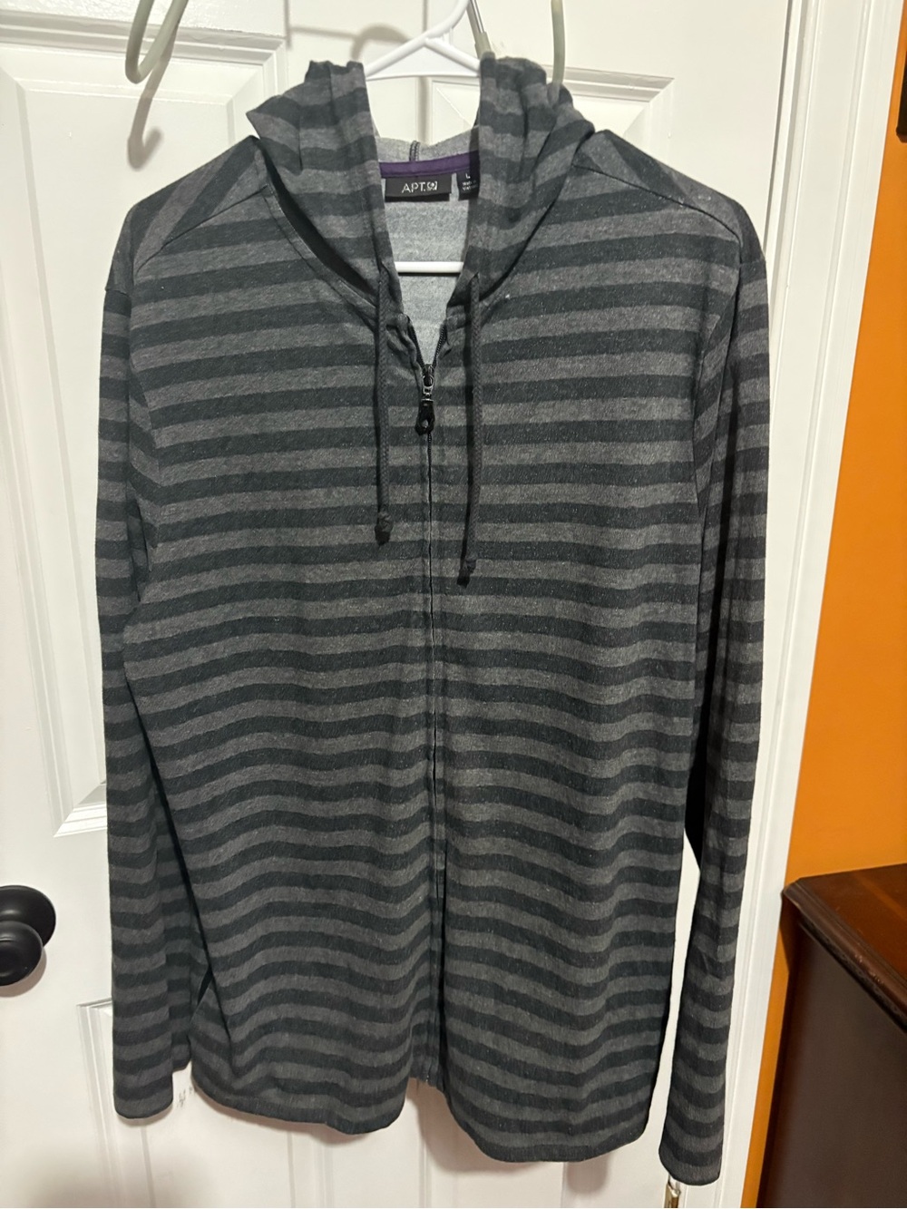 Apt. 9 Gray & Charcoal Striped Full-Zip Hoodie Sweater
